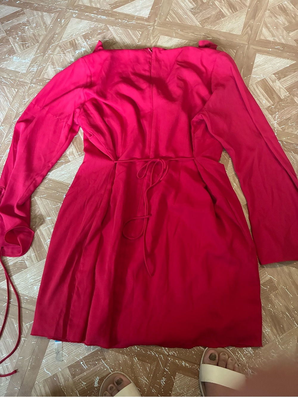 wild fable Red Long-Sleeve Tie-Waist Dress